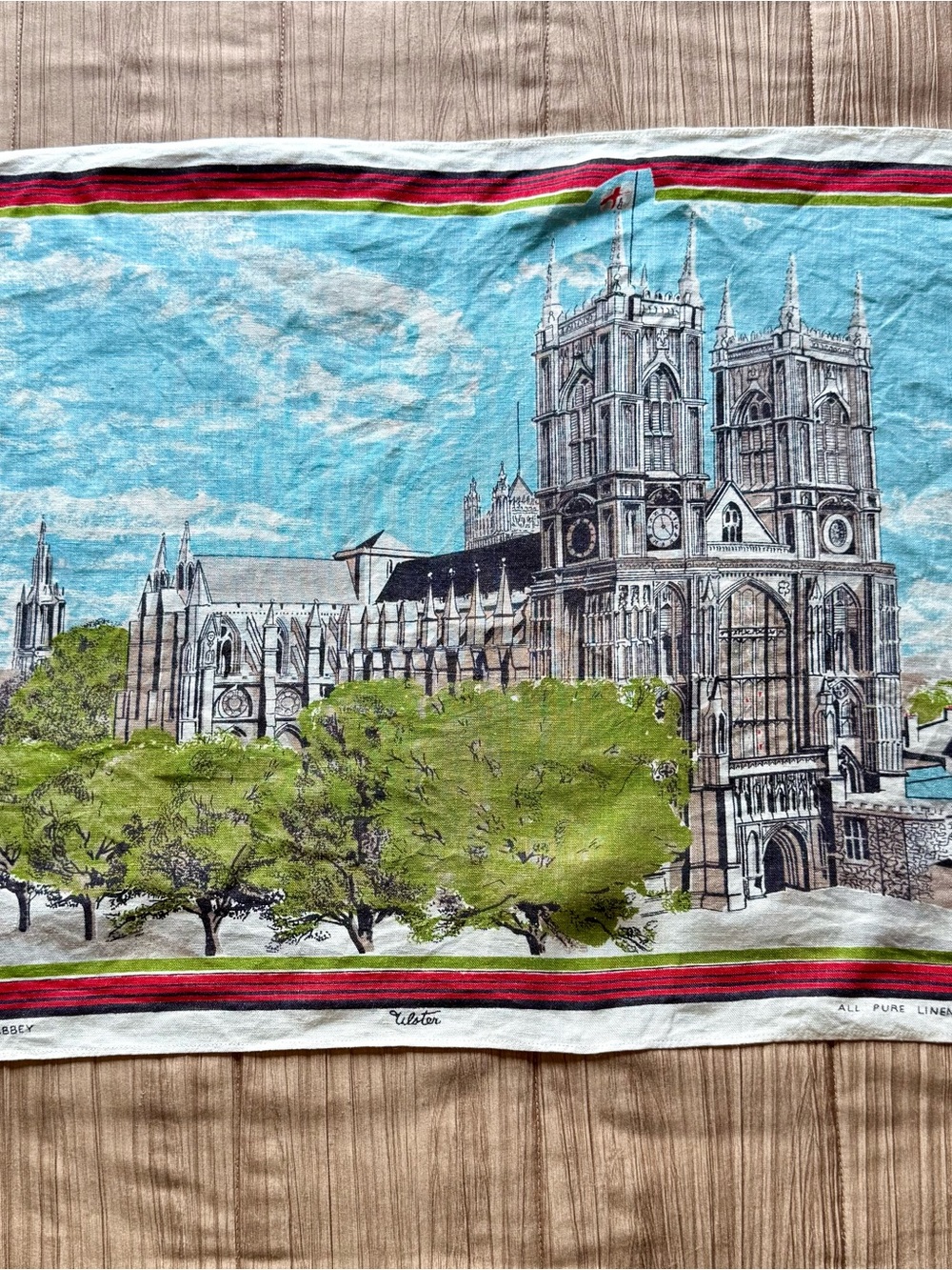 Vintage Ulster Irish Linen Westminster Abbey Souvenir Tea Towel 30”x20” EUC